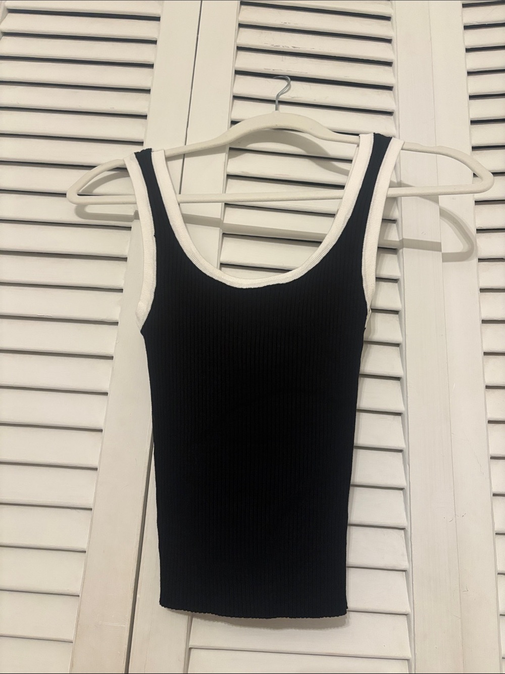 Divided Black Ribbed Tank with White Trim